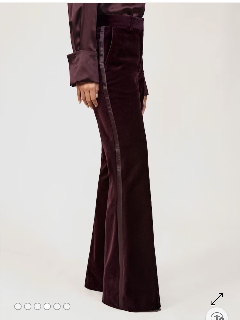 Reiss Elia Burgundy Velvet Satin Stripe Flared Wide Leg Trousers Size 4